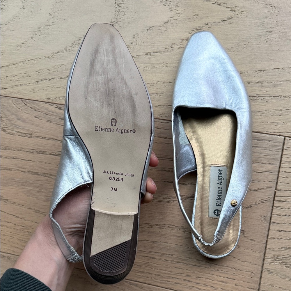 Etienne Aigner Silver Slingback Mules 7 - Picture 4 of 6